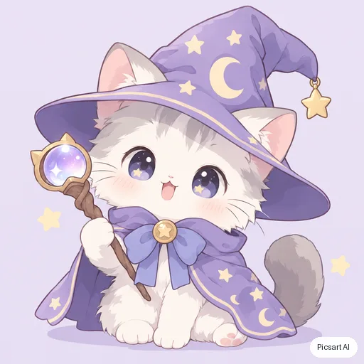 GPT Image 2.5 Sunburst output for: cute chibi cat wizard, pastel, simple background