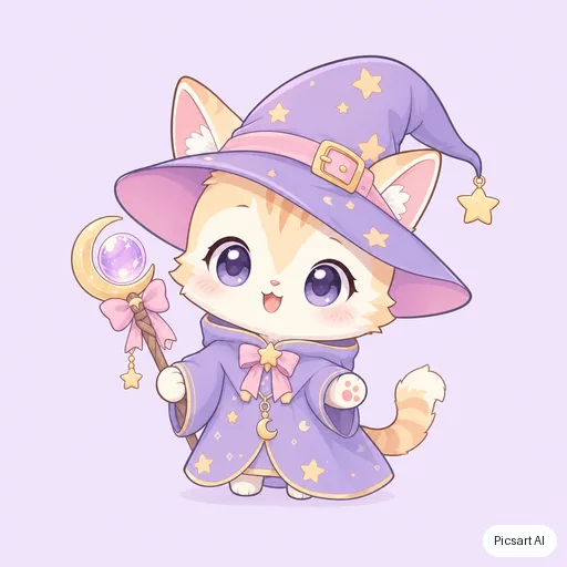 GPT Image 2: cute chibi cat wizard, pastel, simple background