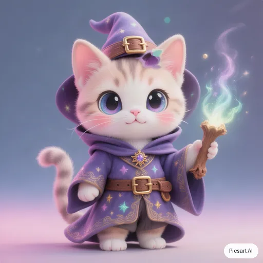 Hunyuan V3: cute chibi cat wizard, pastel, simple background