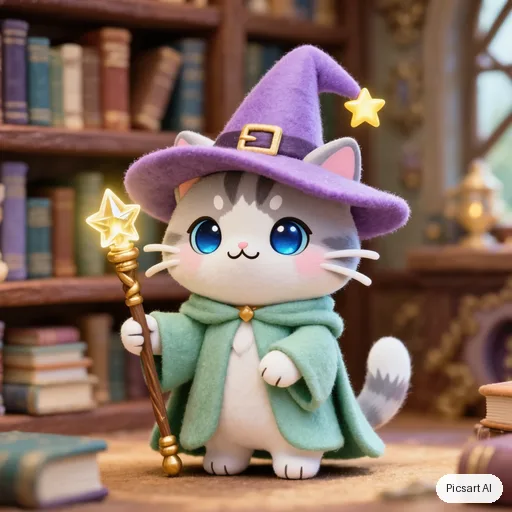 Kling 3.0 Image: cute chibi cat wizard, pastel, simple background