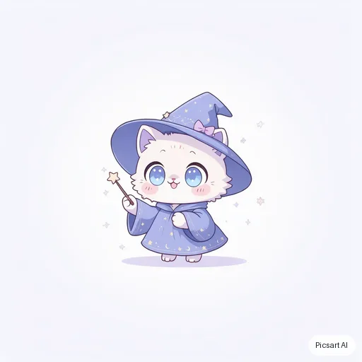 Luma UNI-1: cute chibi cat wizard, pastel, simple background