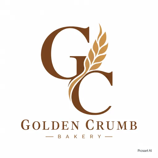 GPT Image 2.5 Sunburst: Minimal logo for a bakery called "Golden Crumb", a wheat ear woven into the letters, warm brown and cream, flat vector style on a white background