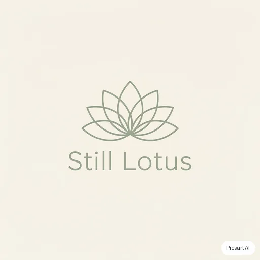 Flux 2 Pro: Design a clean geometric logo for a yoga studio named "Still Lotus". A single-line lotus above the name, sage green on off-white, lots of negative space.