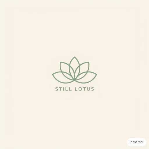 Ideogram 4.5: Design a clean geometric logo for a yoga studio named "Still Lotus". A single-line lotus above the name, sage green on off-white, lots of negative space.