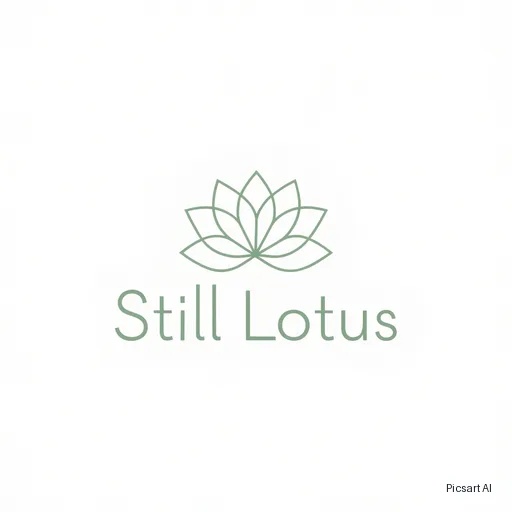 Recraft V4.1: Design a clean geometric logo for a yoga studio named "Still Lotus". A single-line lotus above the name, sage green on off-white, lots of negative space.