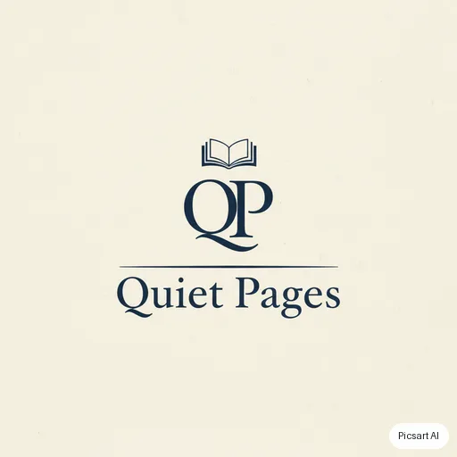 Nano Banana: Elegant monogram-style logo for a bookshop, the name "Quiet Pages" in a classic serif under a small open-book icon, navy on cream