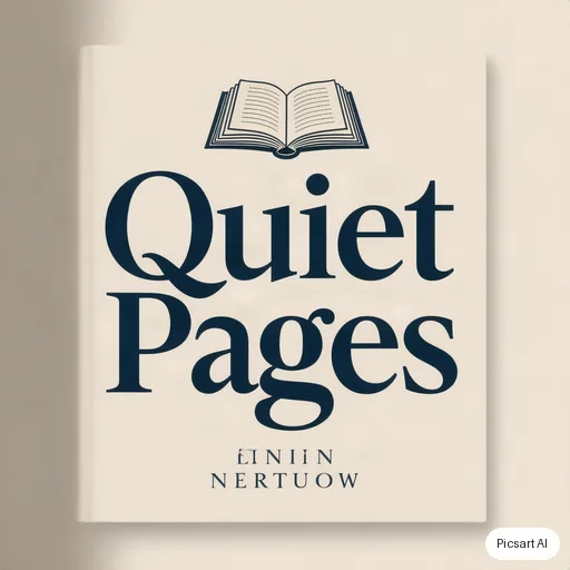 Hunyuan V3: Elegant monogram-style logo for a bookshop, the name "Quiet Pages" in a classic serif under a small open-book icon, navy on cream