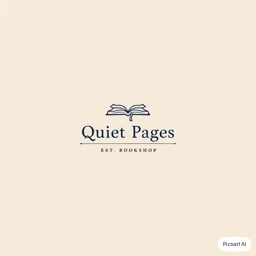 Ideogram 4.5: Elegant monogram-style logo for a bookshop, the name "Quiet Pages" in a classic serif under a small open-book icon, navy on cream