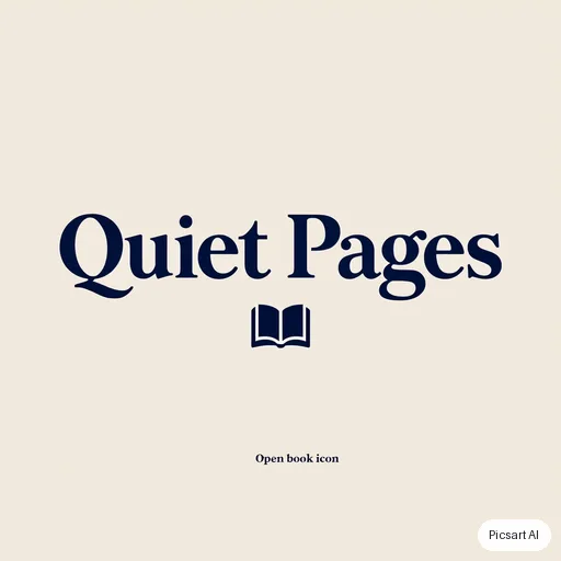 Kling 3.0 Image: Elegant monogram-style logo for a bookshop, the name "Quiet Pages" in a classic serif under a small open-book icon, navy on cream