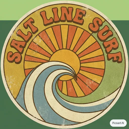 Nano Banana Pro: surf school logo, wave + sun, says "Salt Line Surf", retro 70s colours