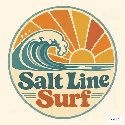 GPT Image 2: surf school logo, wave + sun, says "Salt Line Surf", retro 70s colours
