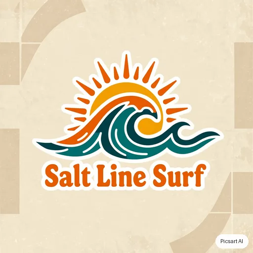 Kling 3.0 Image: surf school logo, wave + sun, says "Salt Line Surf", retro 70s colours