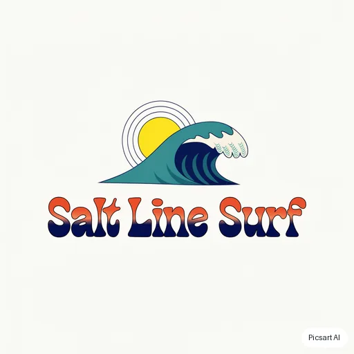 Recraft V4.1: surf school logo, wave + sun, says "Salt Line Surf", retro 70s colours