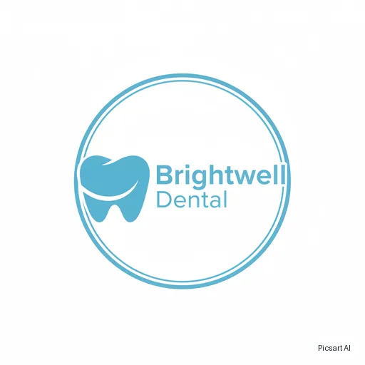 Nano Banana: A trustworthy, modern logo for a dental clinic named "Brightwell Dental", a soft tooth shape merged with a smile curve, light blue and white, flat design