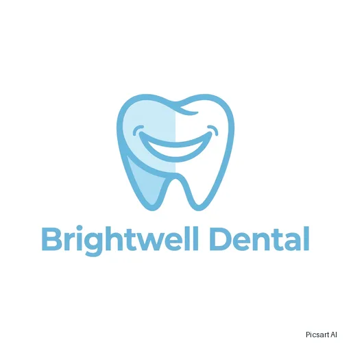 Nano Banana Pro: A trustworthy, modern logo for a dental clinic named "Brightwell Dental", a soft tooth shape merged with a smile curve, light blue and white, flat design