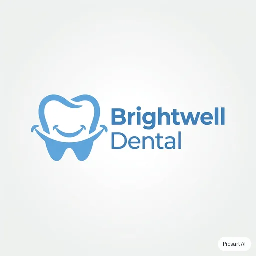 Nano Banana 2: A trustworthy, modern logo for a dental clinic named "Brightwell Dental", a soft tooth shape merged with a smile curve, light blue and white, flat design