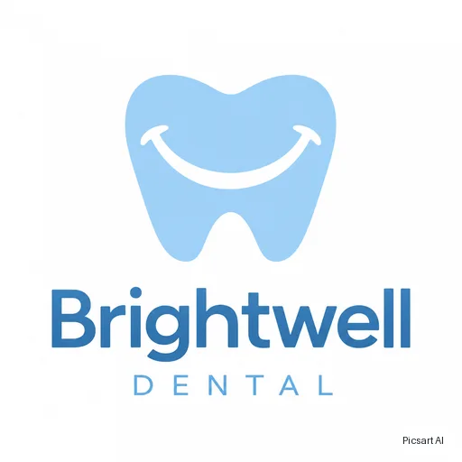 GPT Image 2.5 Sunburst output for: A trustworthy, modern logo for a dental clinic named "Brightwell Dental", a soft tooth shape merged with a smile curve, light blue and white, flat design