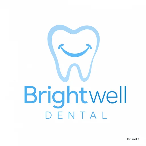 GPT Image 2: A trustworthy, modern logo for a dental clinic named "Brightwell Dental", a soft tooth shape merged with a smile curve, light blue and white, flat design