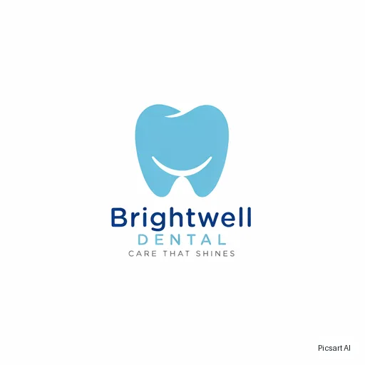 Ideogram 4.5: A trustworthy, modern logo for a dental clinic named "Brightwell Dental", a soft tooth shape merged with a smile curve, light blue and white, flat design