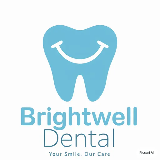 Luma UNI-1: A trustworthy, modern logo for a dental clinic named "Brightwell Dental", a soft tooth shape merged with a smile curve, light blue and white, flat design
