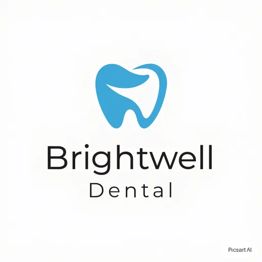 Recraft V4.1: A trustworthy, modern logo for a dental clinic named "Brightwell Dental", a soft tooth shape merged with a smile curve, light blue and white, flat design