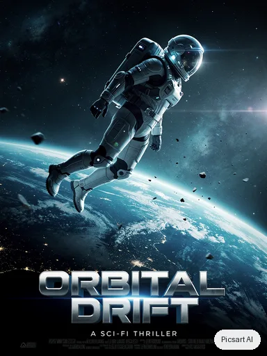 Flux 2 Pro: Movie-style poster for a sci-fi thriller titled "Orbital Drift": an astronaut floating above a blue planet, dramatic rim light, bold metallic title at the bottom