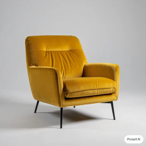 Flux 2 Pro: mustard velvet armchair, studio catalog shot