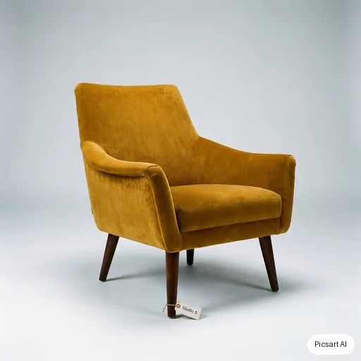 Nano Banana Pro: mustard velvet armchair, studio catalog shot