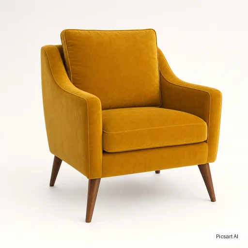 GPT Image 2: mustard velvet armchair, studio catalog shot