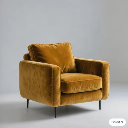 Hunyuan V3: mustard velvet armchair, studio catalog shot