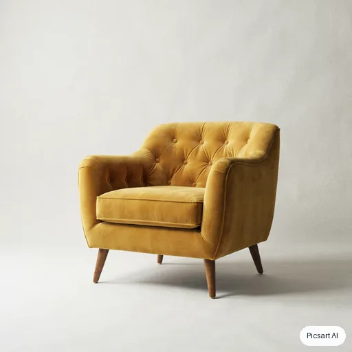 Ideogram 4.5: mustard velvet armchair, studio catalog shot
