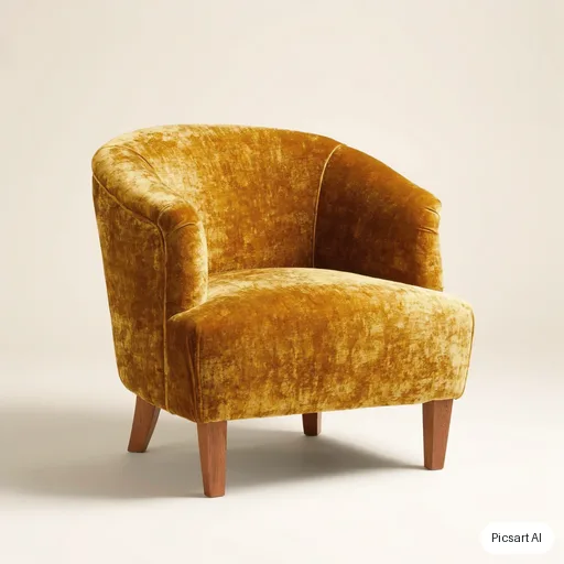 Luma UNI-1: mustard velvet armchair, studio catalog shot