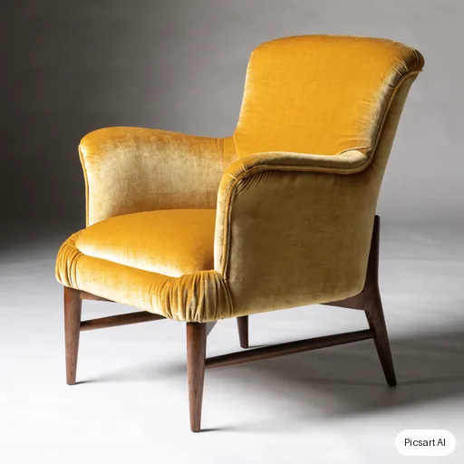 Recraft V4.1: mustard velvet armchair, studio catalog shot