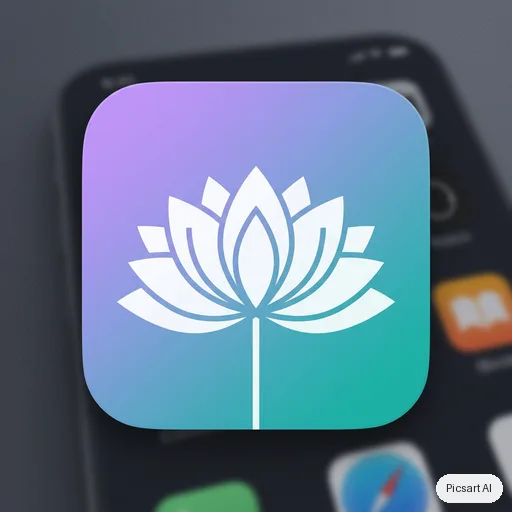 Nano Banana 2: flat app icon for a meditation app, a simple lotus inside a rounded square, gradient from lavender to teal, no text