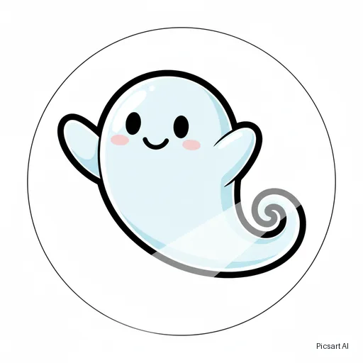 Nano Banana: emoji style sticker of a cute ghost waving, glossy, thick outline, plain white background