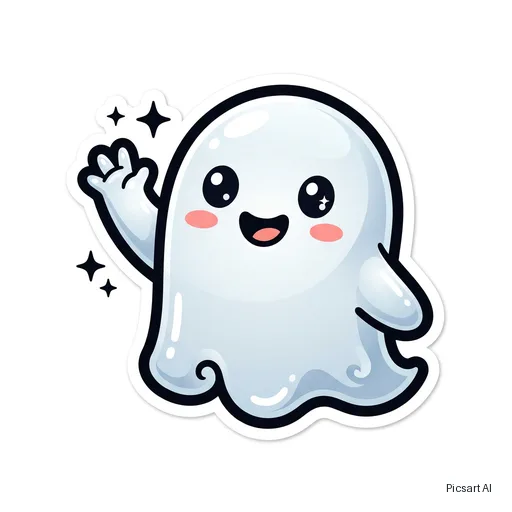 Nano Banana 2: emoji style sticker of a cute ghost waving, glossy, thick outline, plain white background