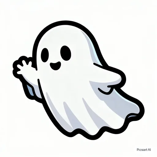 Kling 3.0 Image: emoji style sticker of a cute ghost waving, glossy, thick outline, plain white background