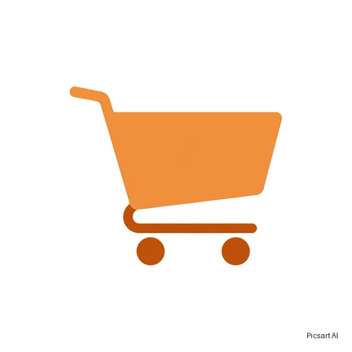 Nano Banana: A single flat icon of a shopping cart for an e-commerce app, two-tone orange, rounded corners, centred on a plain white background, clean and simple