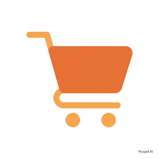 Nano Banana Pro: A single flat icon of a shopping cart for an e-commerce app, two-tone orange, rounded corners, centred on a plain white background, clean and simple