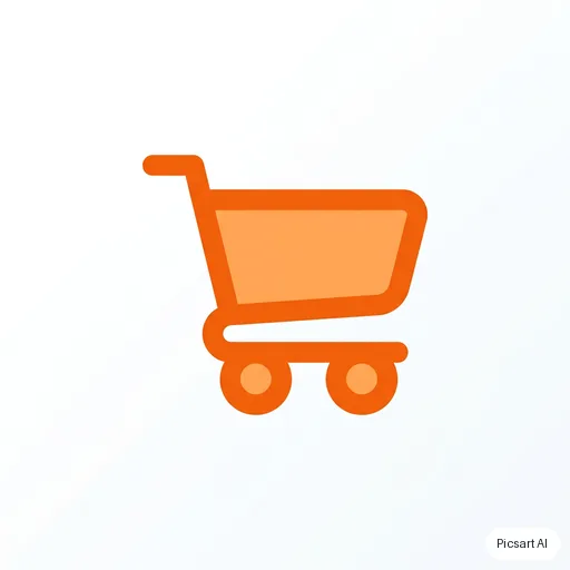 Nano Banana 2: A single flat icon of a shopping cart for an e-commerce app, two-tone orange, rounded corners, centred on a plain white background, clean and simple