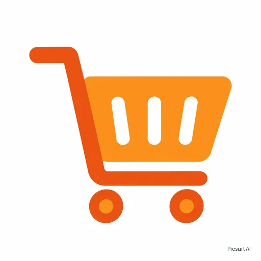 GPT Image 2.5 Sunburst: A single flat icon of a shopping cart for an e-commerce app, two-tone orange, rounded corners, centred on a plain white background, clean and simple