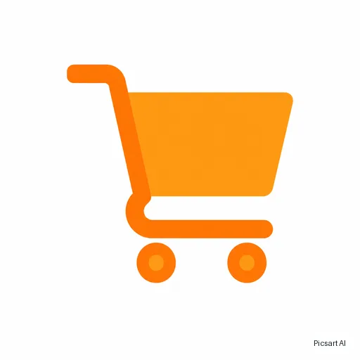 GPT Image 2: A single flat icon of a shopping cart for an e-commerce app, two-tone orange, rounded corners, centred on a plain white background, clean and simple