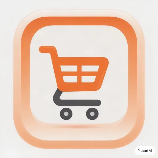 Hunyuan V3: A single flat icon of a shopping cart for an e-commerce app, two-tone orange, rounded corners, centred on a plain white background, clean and simple