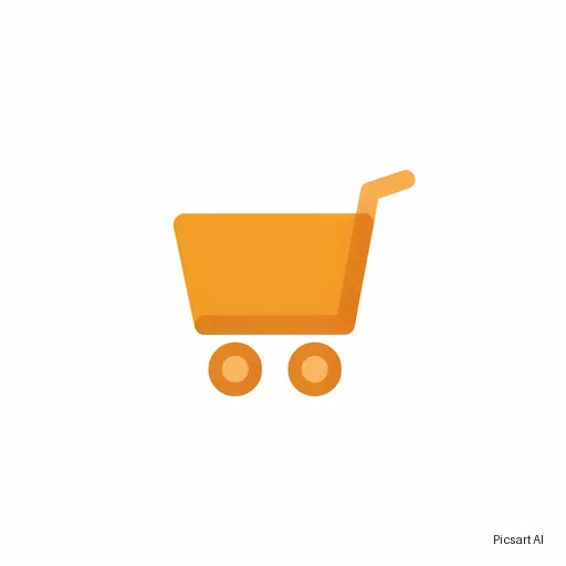 Ideogram 4.5: A single flat icon of a shopping cart for an e-commerce app, two-tone orange, rounded corners, centred on a plain white background, clean and simple