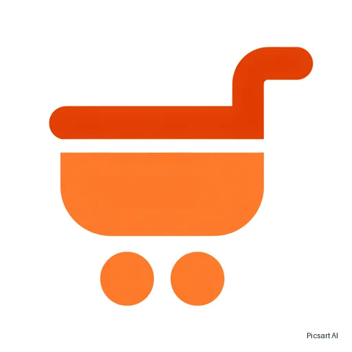 Recraft V4.1: A single flat icon of a shopping cart for an e-commerce app, two-tone orange, rounded corners, centred on a plain white background, clean and simple
