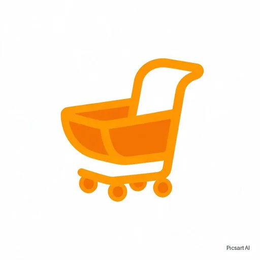 Seedream 5.0 Pro: A single flat icon of a shopping cart for an e-commerce app, two-tone orange, rounded corners, centred on a plain white background, clean and simple