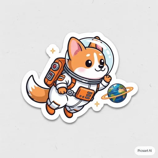 Flux 2 Pro: sticker of a corgi astronaut floating with a tiny planet, thick white die-cut border, vibrant colours, cartoon style